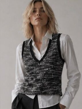 DREW Black Tweed Top